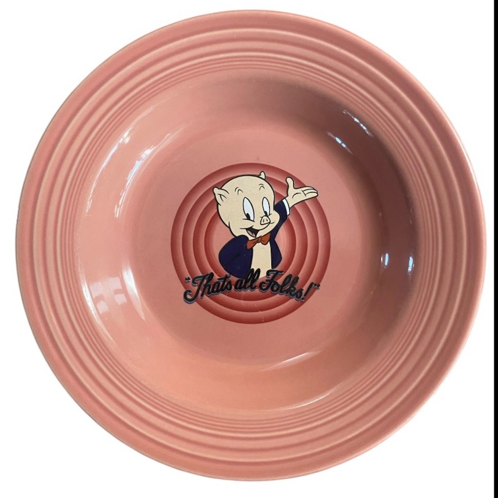 Fiestaware Warren Brothers Looney Tunes Pink Porky Pig  “That’s all Folks” Bowl